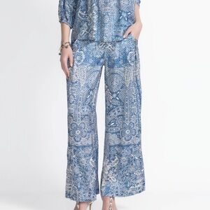 Johnny Was Blue Print Wide-Leg Pants